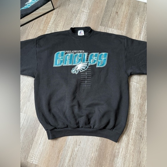 VTG Logo Athletic Philadelphia Eagles Sweatshirt Crewneck Pullover Black L XL - Picture 2 of 9